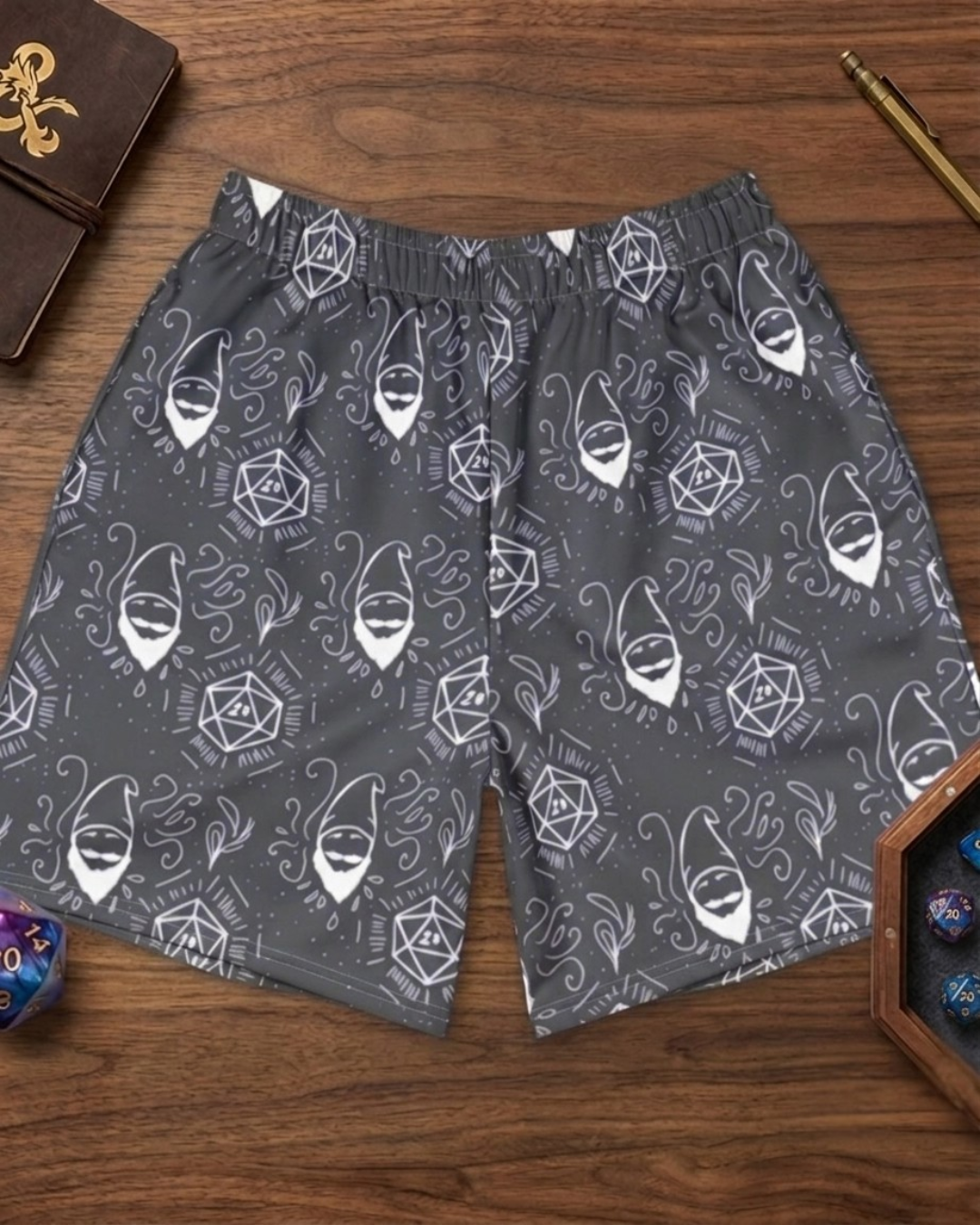 Black Random Encounter TTRPG athletic shorts front view