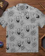 Grey Random Encounter TTRPG Hawaiian button-up shirt with dice print