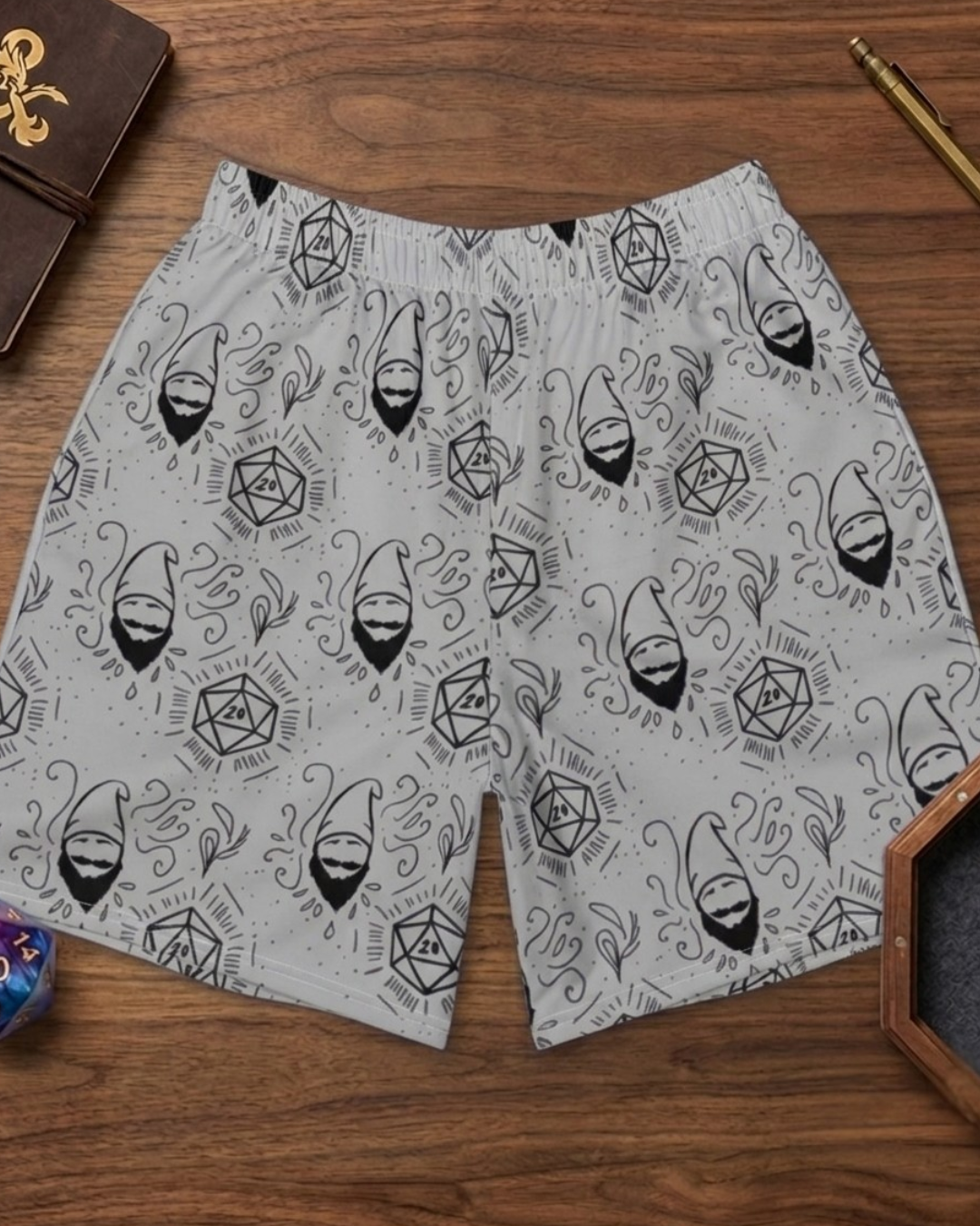 Grey Random Encounter TTRPG athletic shorts front view