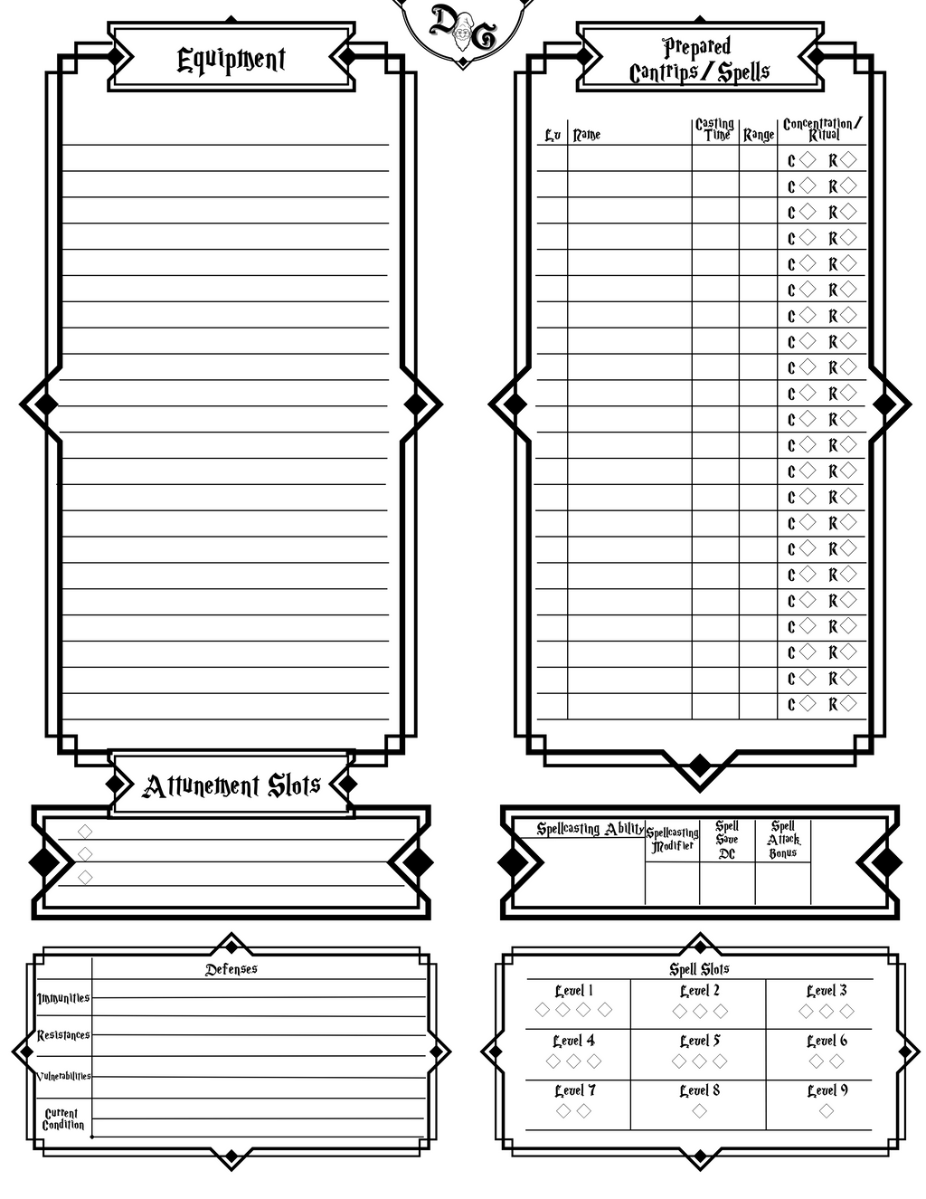 Dungeons & Gnomies 5e Character Sheet - Digital Download