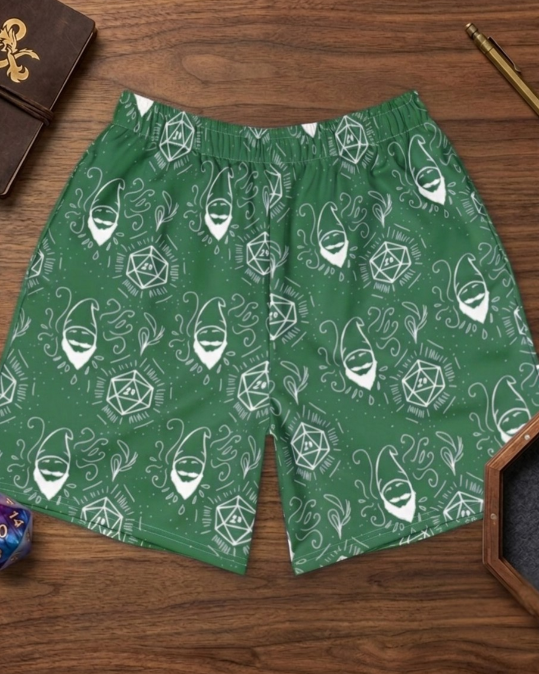 Green Random Encounter TTRPG athletic shorts front view