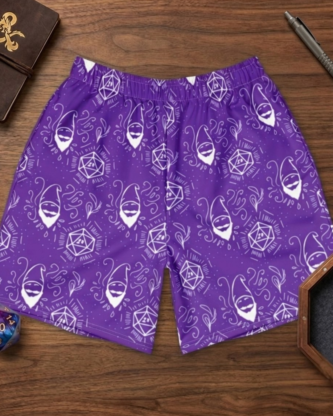 Purple Random Encounter TTRPG athletic shorts front view