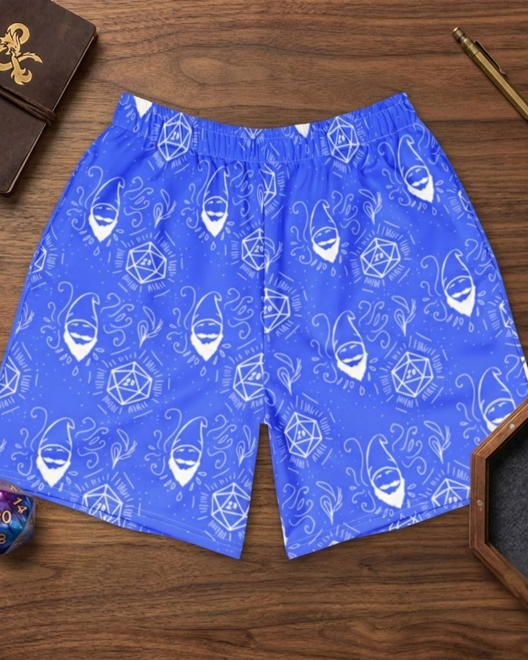 Blue Random Encounter TTRPG athletic shorts front view