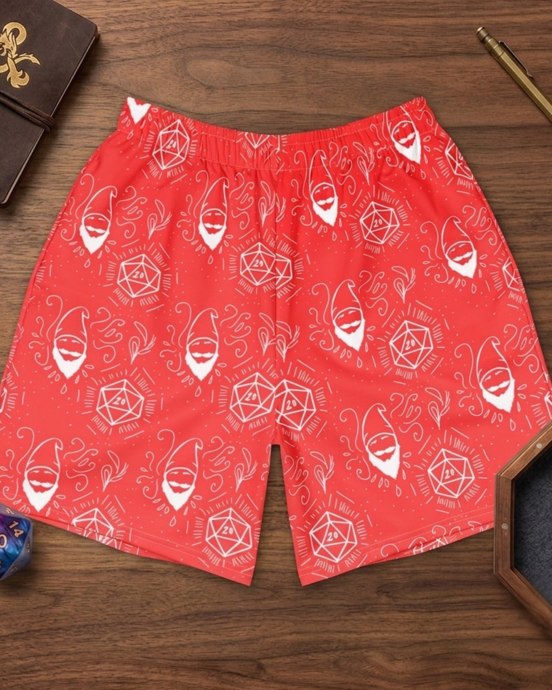 Red Random Encounter TTRPG athletic shorts front view