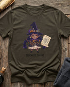 Army Green t-shirt featuring the Schematic Savant blueprint design with Sprocket the gnome