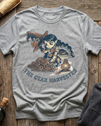 Athletic Heather t-shirt featuring the Great Harvester design with Sprocket the gnome
