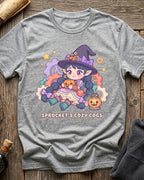 Athletic Heather t-shirt featuring Sprocket's Cozy Cogs gnome tinkerer design
