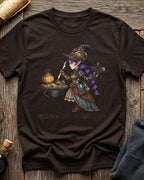 Brown t-shirt featuring the Infusion Master design with Sprocket the gnome
