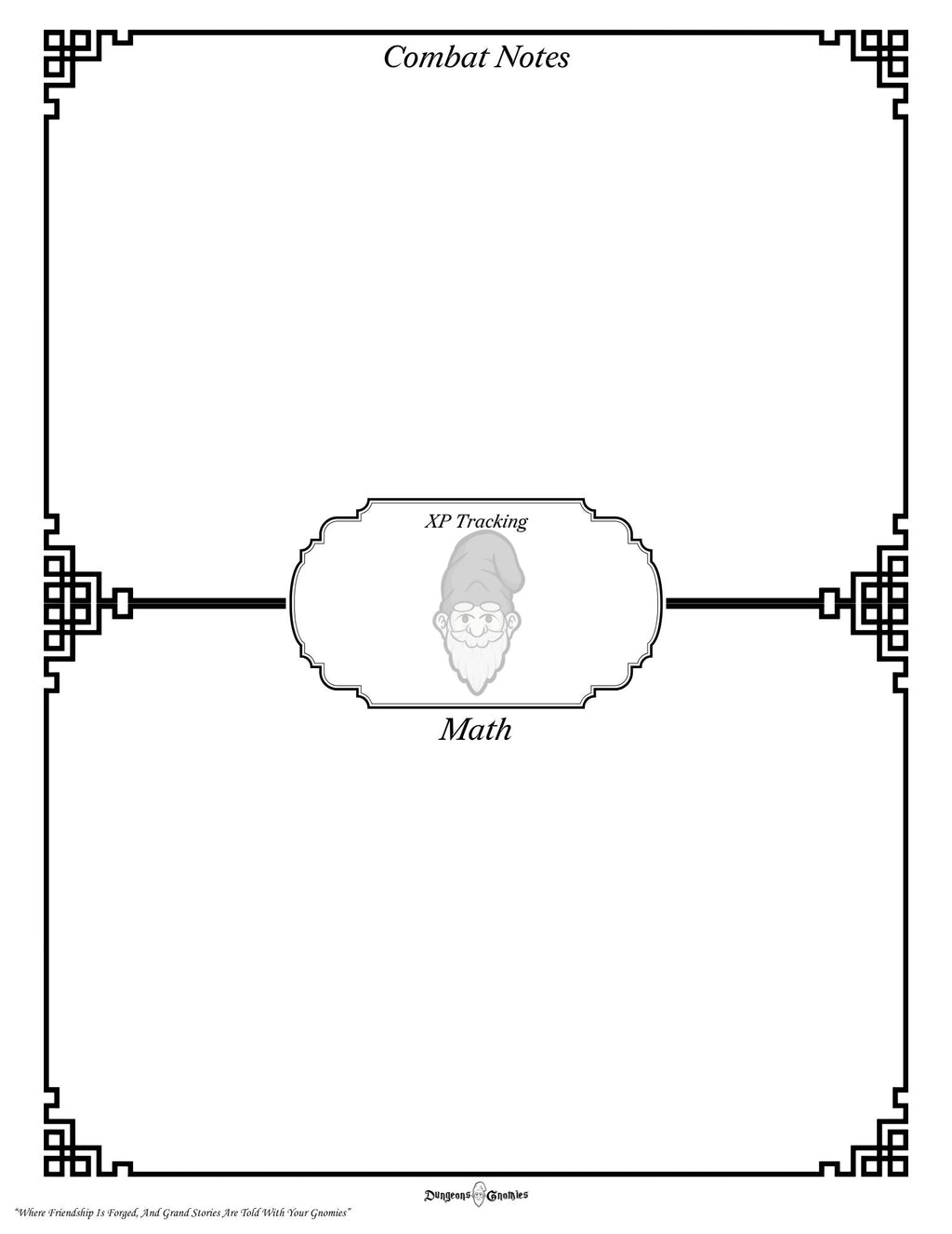 Gnomies Adventure Club Initiative Tracker — Printable PDF
