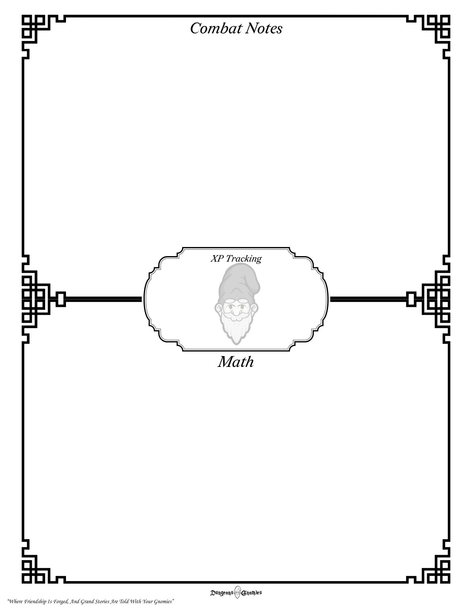 Gnomies Adventure Club Initiative Tracker — Printable PDF