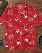Red Random Encounter TTRPG Hawaiian button-up shirt with dice print