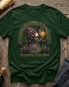 Forest Green t-shirt featuring the Clockwork Curio design with Sprocket the gnome