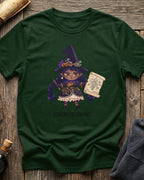 Forest Green t-shirt featuring the Schematic Savant blueprint design with Sprocket the gnome