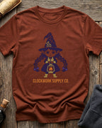 Heather Clay t-shirt featuring the Clockwork Supply Co. design with Sprocket the gnome