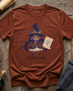 Heather Clay t-shirt featuring the Schematic Savant blueprint design with Sprocket the gnome