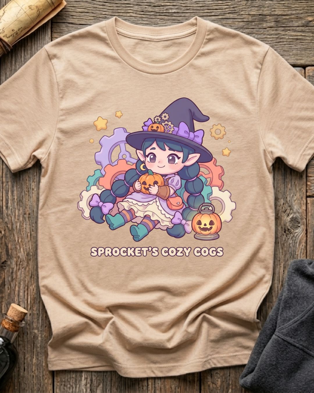 Soft Cream t-shirt featuring Sprocket's Cozy Cogs gnome tinkerer design