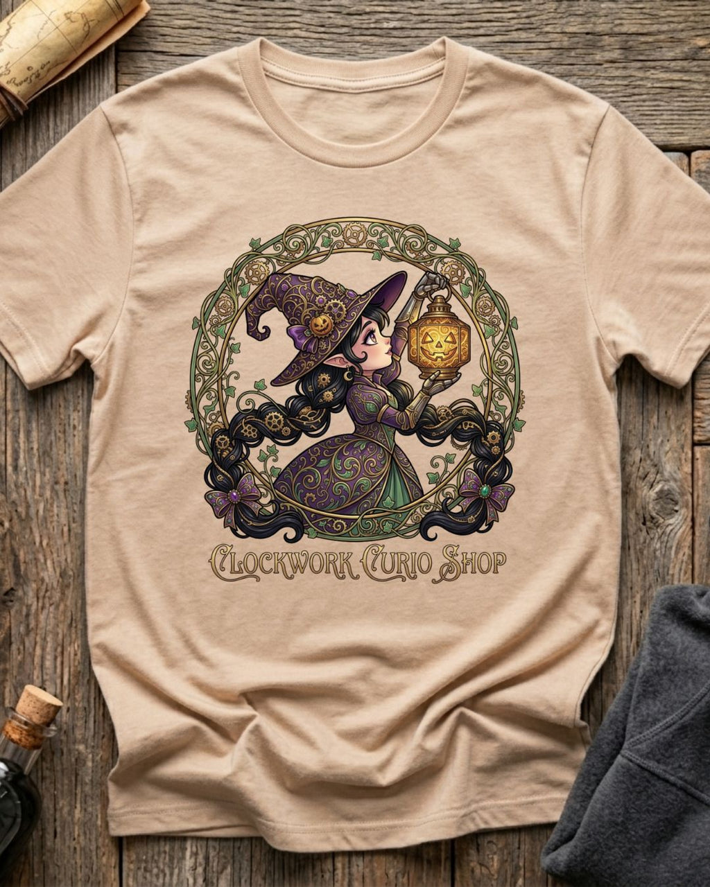 Soft Cream t-shirt featuring the Clockwork Curio design with Sprocket the gnome