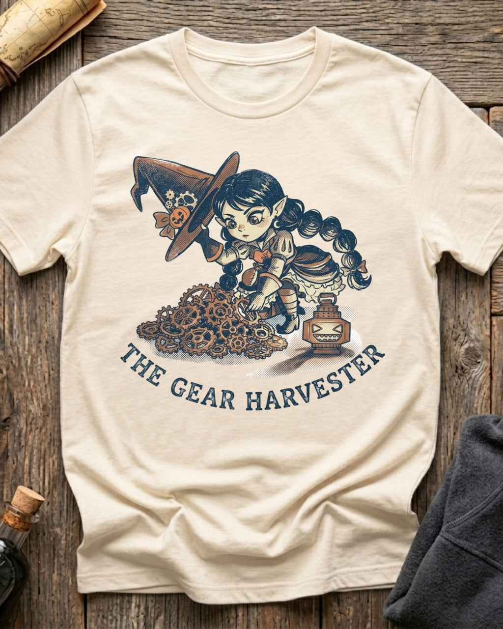 Vintage White t-shirt featuring the Great Harvester design with Sprocket the gnome
