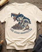 Vintage White t-shirt featuring the Great Harvester design with Sprocket the gnome