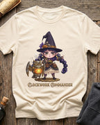 Vintage White t-shirt featuring the Clockwork Commander design with Sprocket the gnome