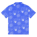 Blue Random Encounter button-up shirt back view