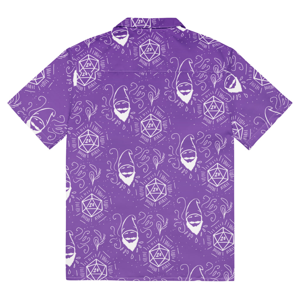 Purple Random Encounter button-up shirt back view