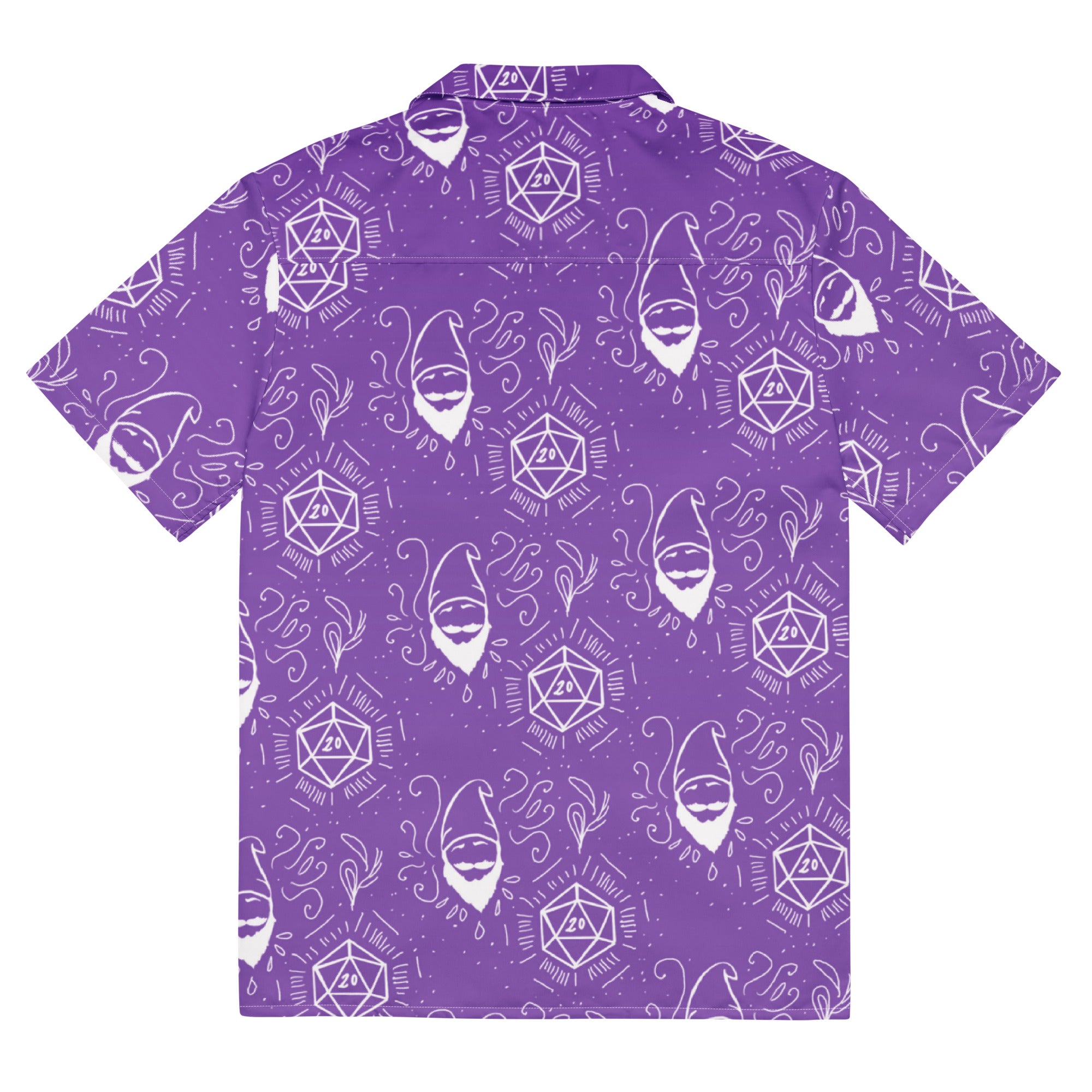 Purple Random Encounter button-up shirt back view