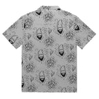 Grey Random Encounter button-up shirt back view