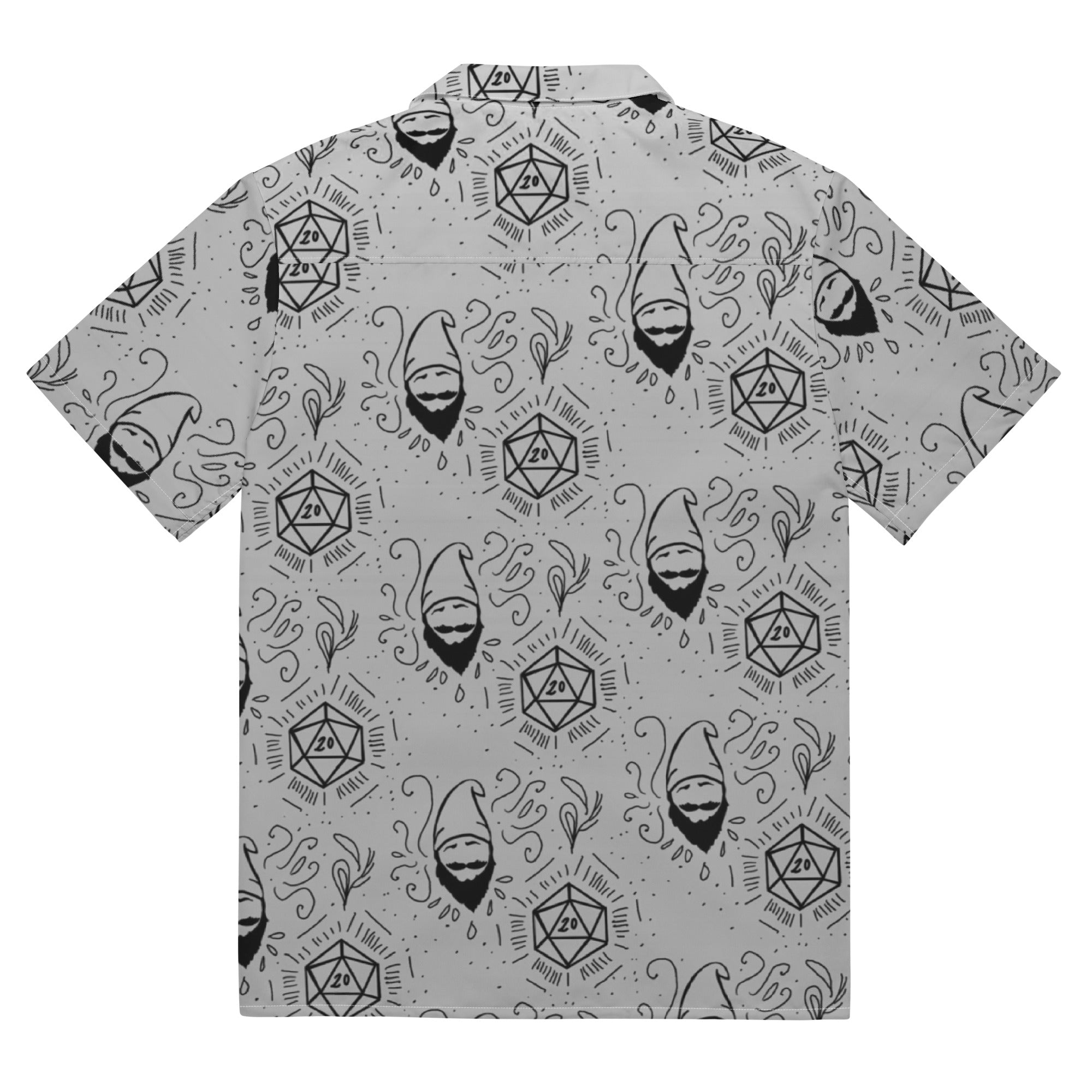 Grey Random Encounter button-up shirt back view