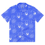 Blue Random Encounter button-up shirt front view