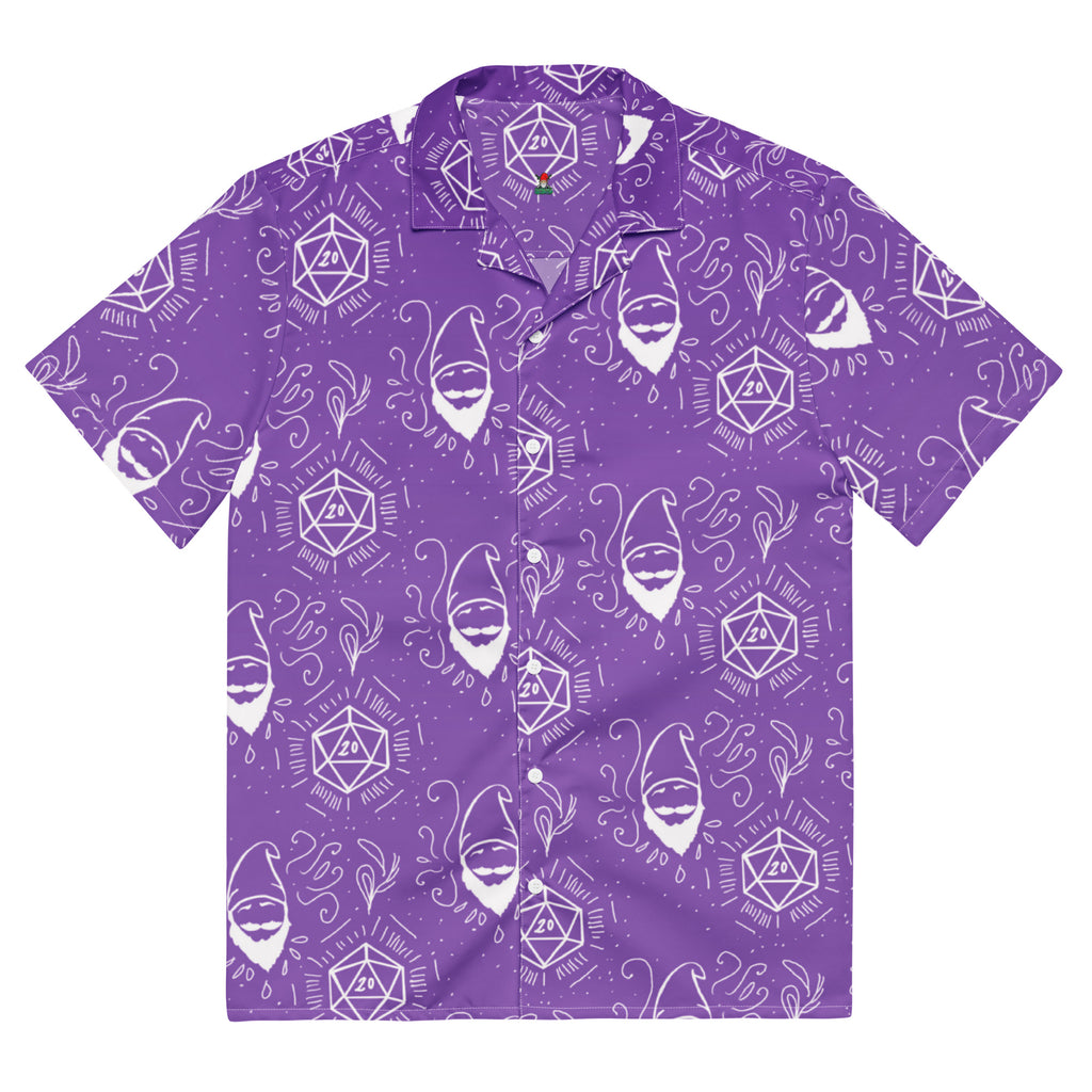 Purple Random Encounter button-up shirt front view