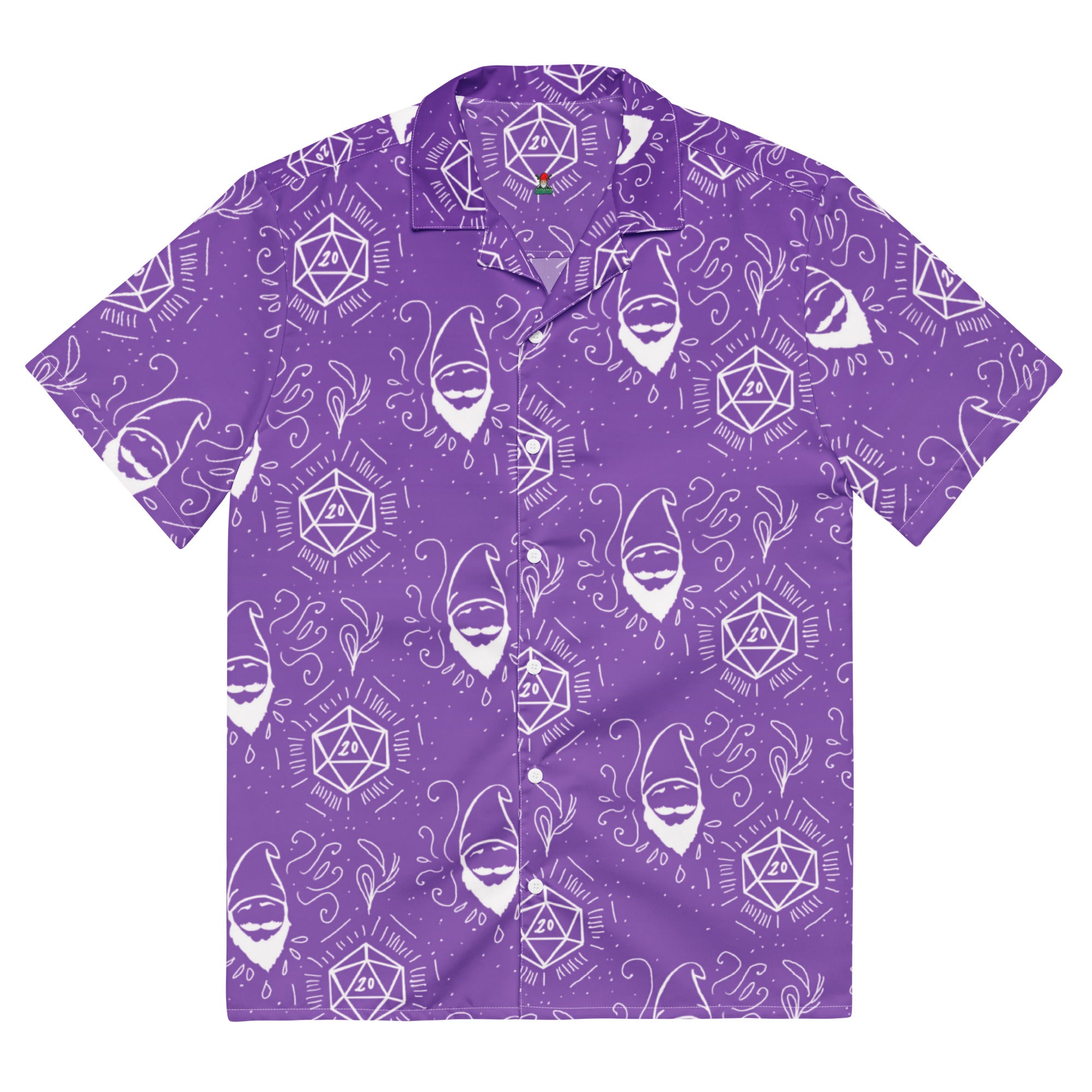 Purple Random Encounter button-up shirt front view