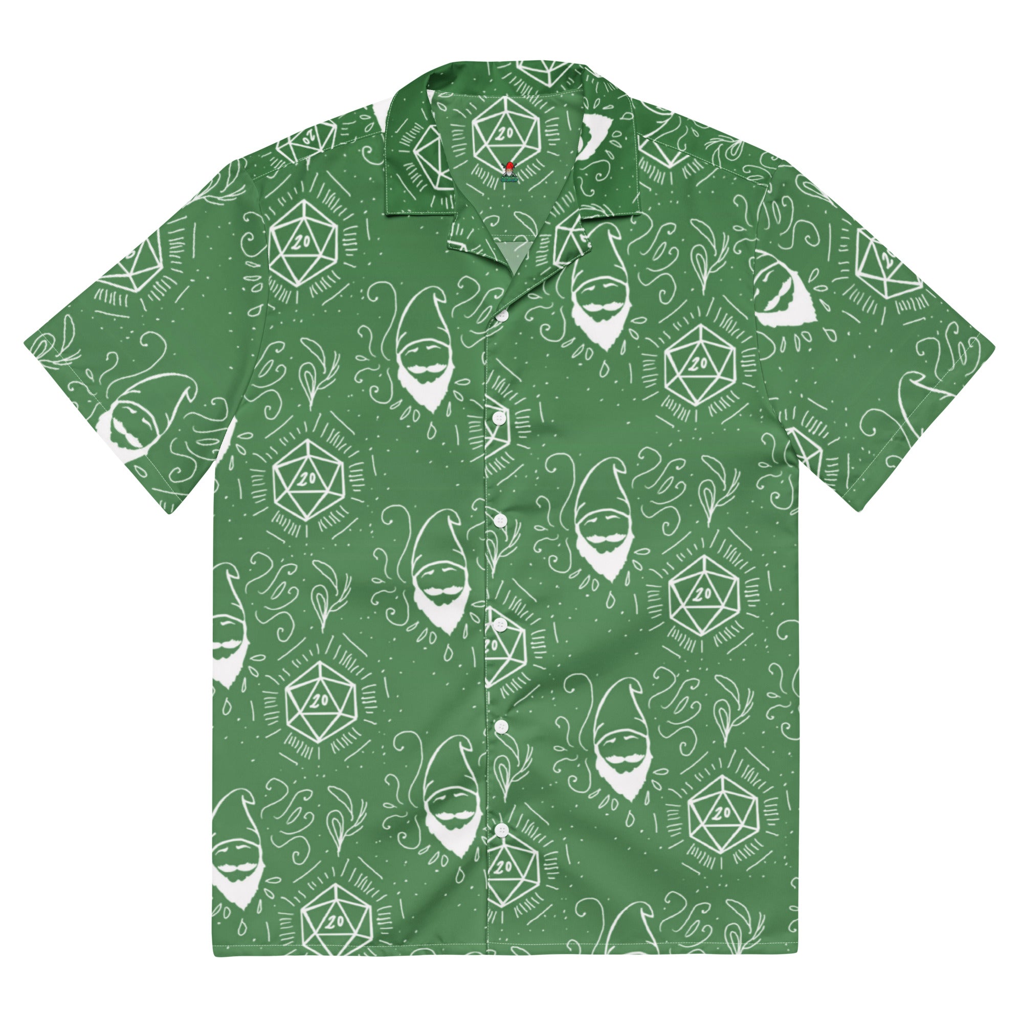 Green Random Encounter button-up shirt front view