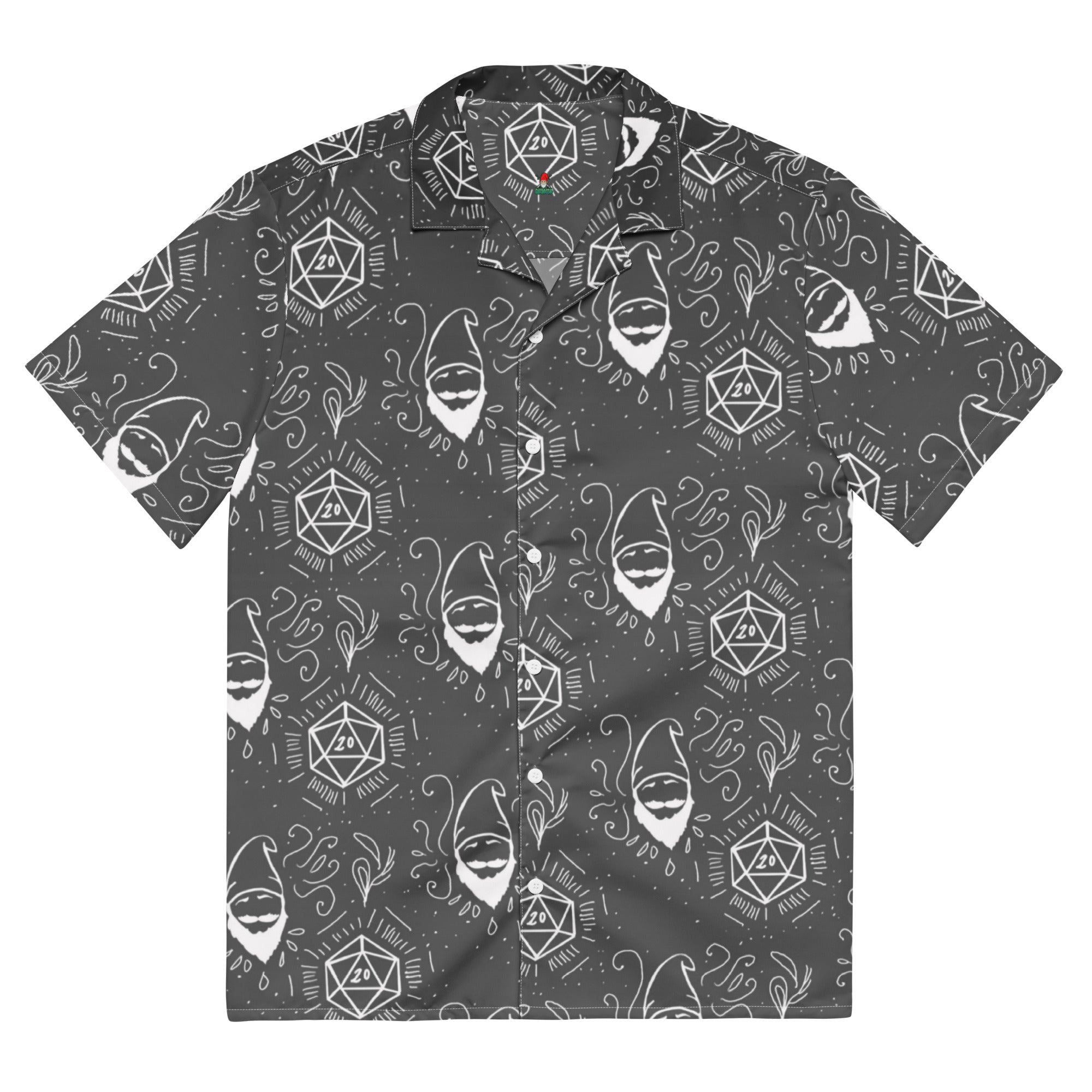 Black Random Encounter button-up shirt front view