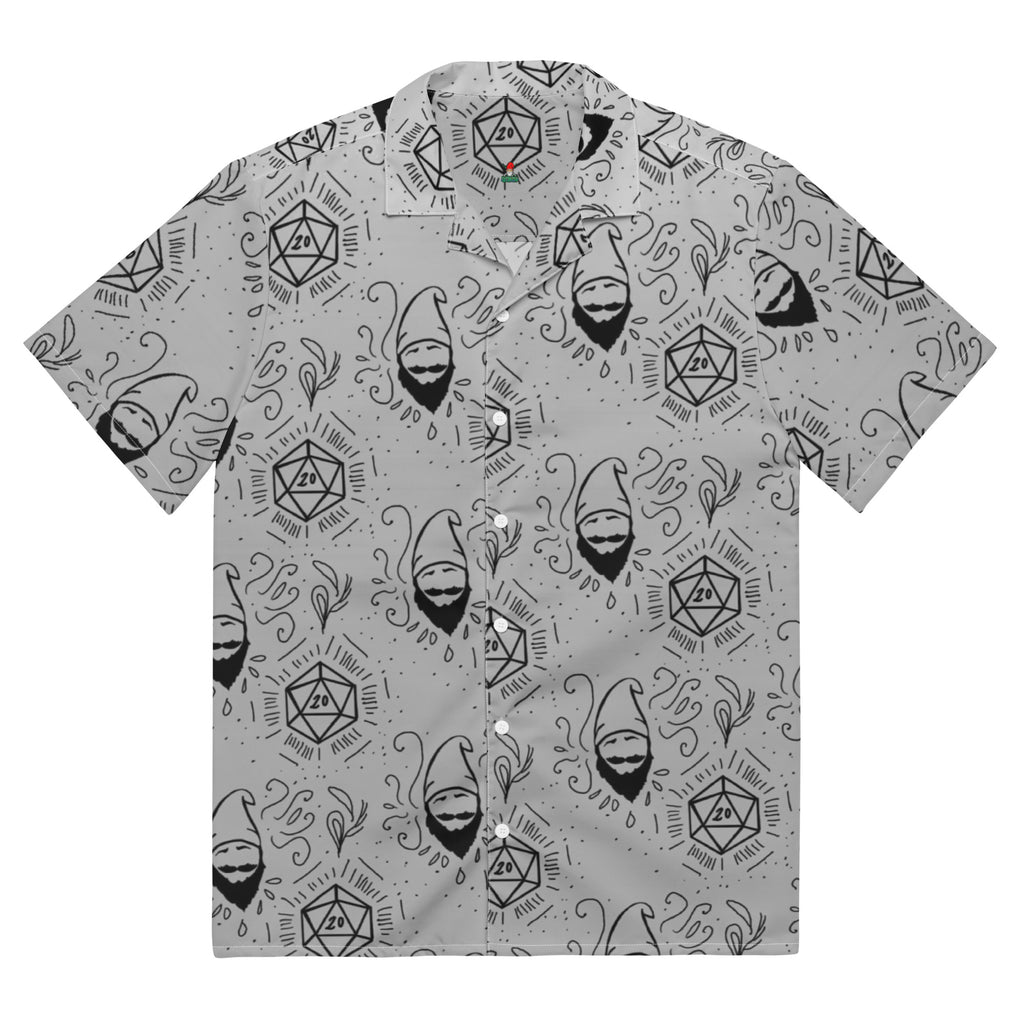 Grey Random Encounter button-up shirt front view