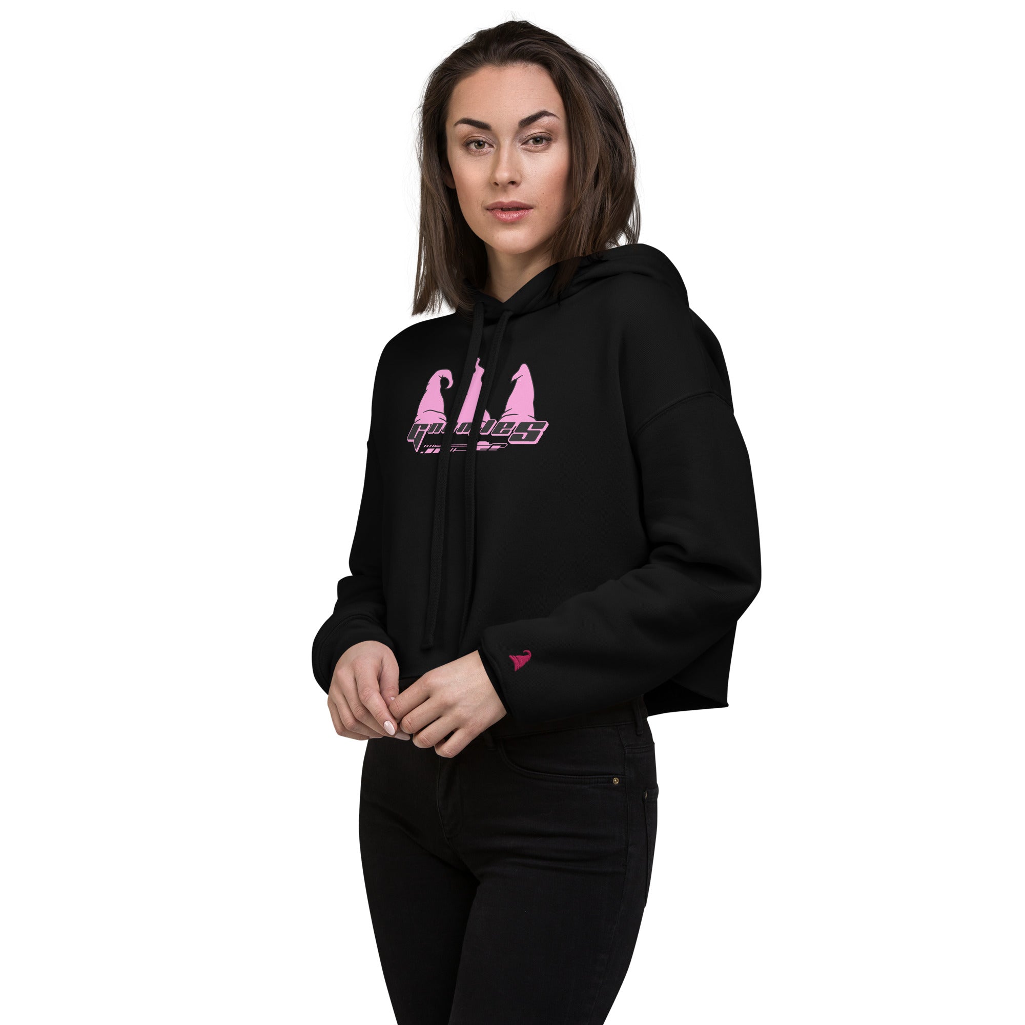 Y2K Pink Gnomies Crop Hoodie | GnomieShop
